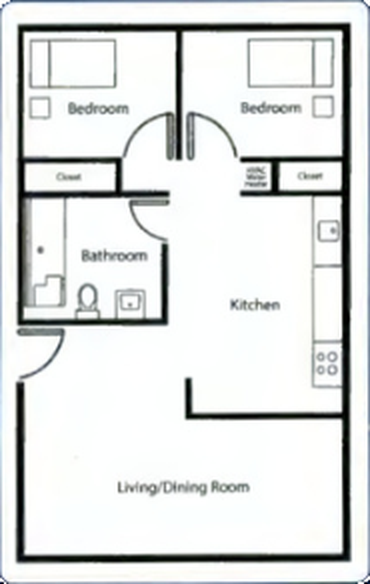 2 Bedroom floor plan, 770 sq ft